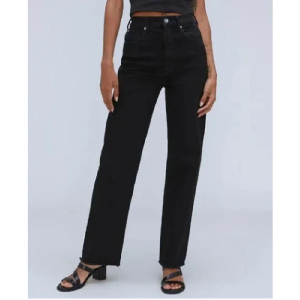 Everlane The Way High Straight Jean in Coal Black Raw Hem Organic Cotton size 26